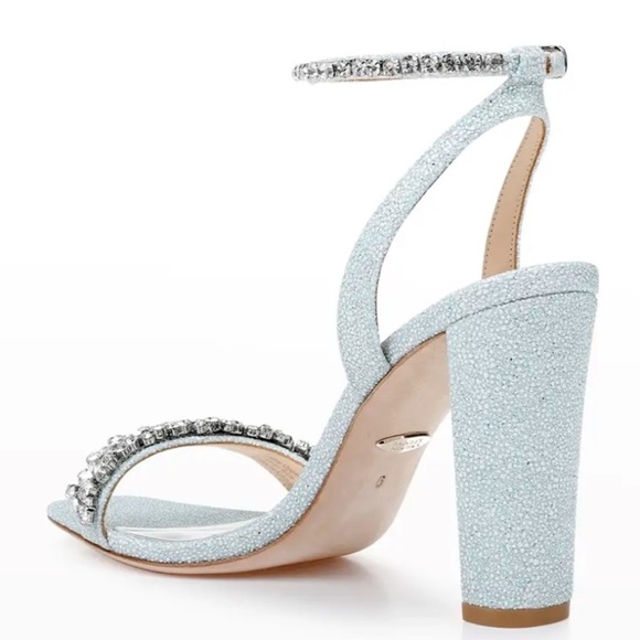 BADGLEY MISCHKA Tasmine Metallic Crystal Ankle-Strap Sandals, Soft Blue 9.5 - Picture 3 of 12